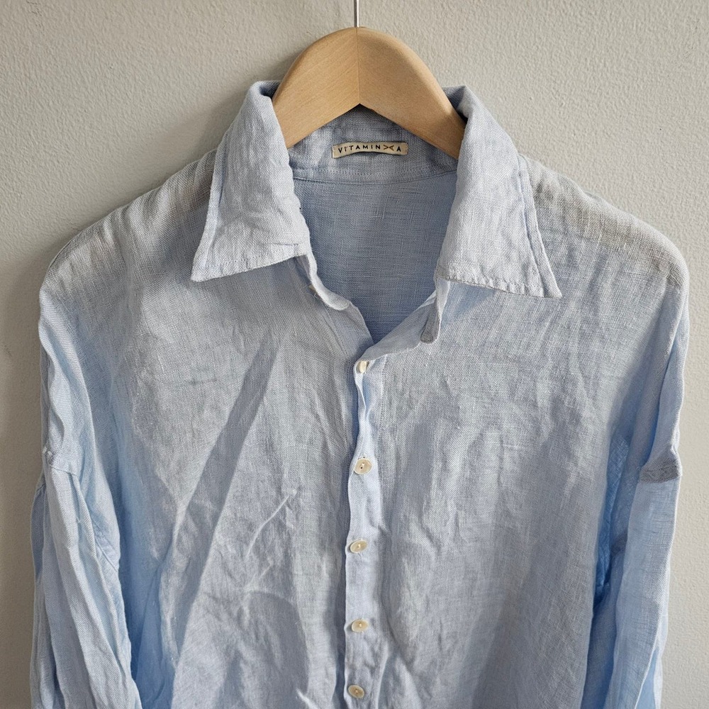 Vitamin A Oversized 100% Linen Light Blue Beach Boyfriend Shirt